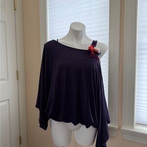 SAY Purple One-Shoulder Top with Floral Accent